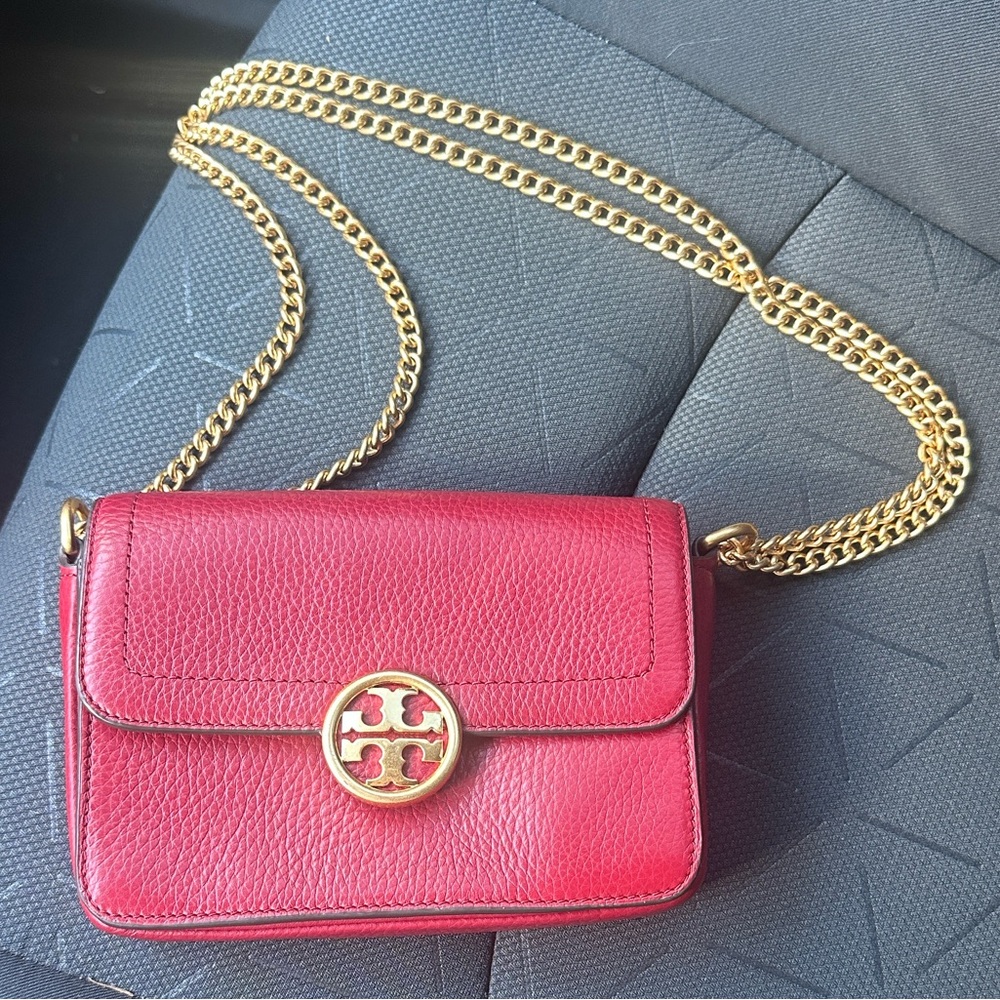 Tory Burch Cherry Red Crossbody Bag with Gold Chain